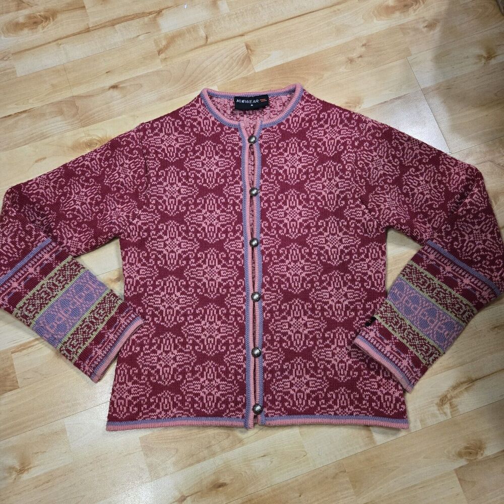 Icewear Iceland 100% New Wool Multi Color Small Button Front Thick Knit Sweater